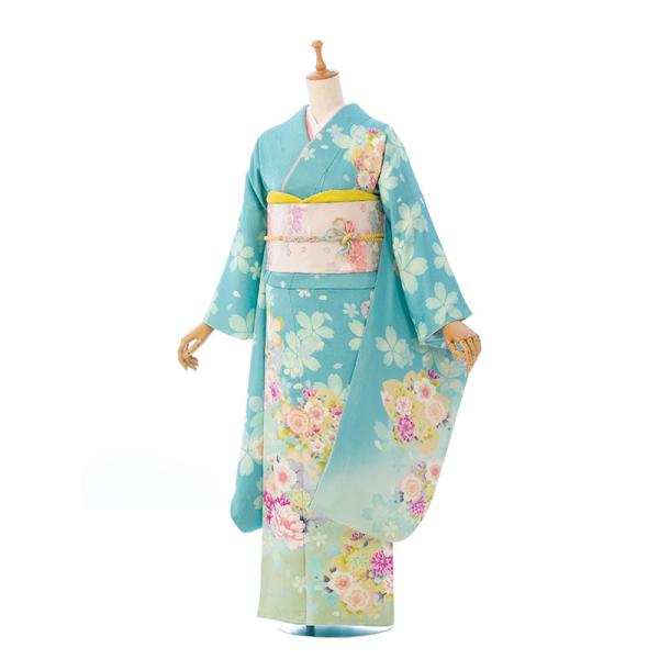 2〜12月】正絹振袖|着物レンタル|150〜160cm|振袖フルセット(水色系