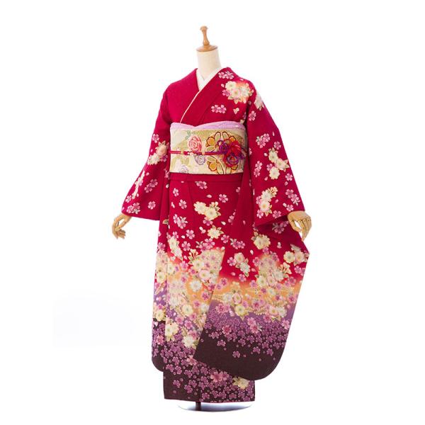 2〜12月】正絹振袖|着物レンタル|裄長|158〜168cm|振袖フルセット(赤系 
