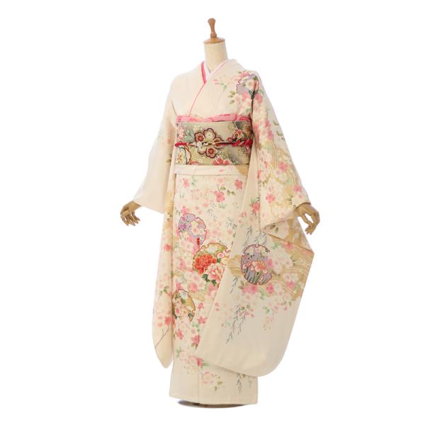 レンタル】トールサイズ|正絹|160〜168cm|振袖フルセット(白系)|大きい