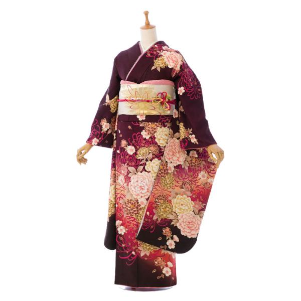 2〜12月】正絹振袖|着物レンタル|裄長|158〜168cm|振袖フルセット(茶色