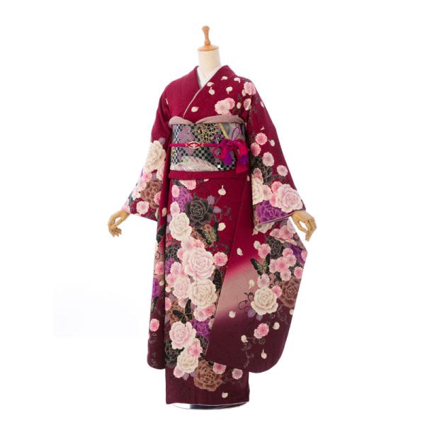 2〜12月】正絹振袖|着物レンタル|155〜162cm|振袖フルセット(赤系