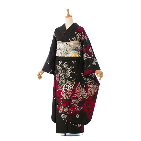 正絹　振袖　単品 2〜12月】正絹振袖|着物レンタル|153〜165cm|振袖フルセット(黒系