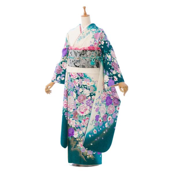 出品日限定価格！振袖 フルセット 長襦袢セット 桂由美 ネイビー e-kimono-rental_hacy367