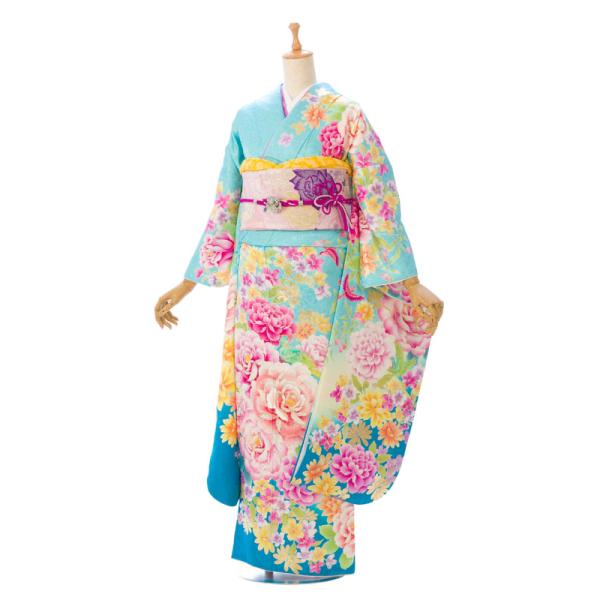 2〜12月】正絹振袖|145〜155cm|振袖フルセット(ブルー系)|小さいサイズ