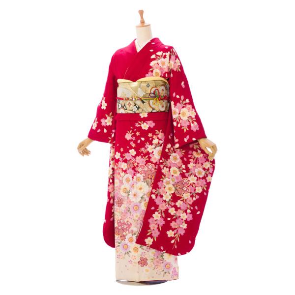 レンタル】正絹振袖|着物レンタル|153〜163cm|振袖フルセット(赤系 