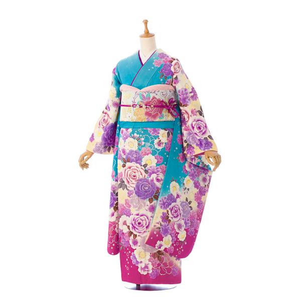 157~170cmぐらいの方が適応サイズ　振袖フルセット 2〜12月】正絹振袖|着物レンタル|158〜170cm|振袖フルセット(青系