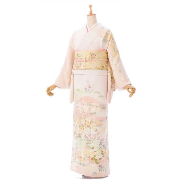 2L784 正絹|四季草花柄の訪問着フルセット(ピンク系)|訪問着・付下げ