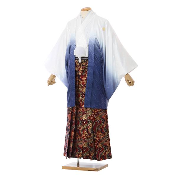 成人式・卒業式　男性袴フルセットレンタル■対応身長　165〜170cm前後■標準ウエスト　60〜100cmまで■サイズ　（約）羽織・着丈:約95.5 裄丈:約75 袖丈:約53.5 袴丈:約91（cm）■色柄　羽織/着物:白/紺紋付|袴:金...