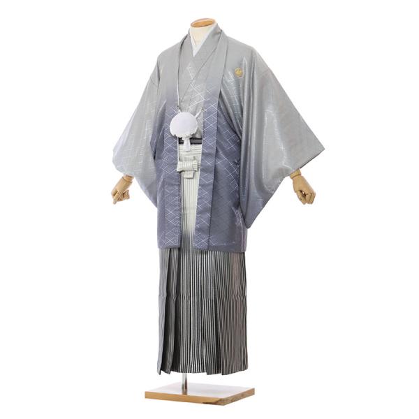 成人式・卒業式　男性袴フルセットレンタル■対応身長　160〜165cm前後■標準ウエスト　60〜100cmまで■サイズ　（約）羽織・着丈:約90 裄丈:約73 袖丈:約53.5 袴丈:約89（cm）■色柄　羽織/着物:グレー紋付|袴:白銀縞...