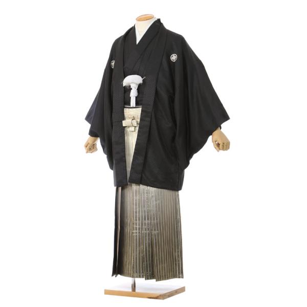 成人式・卒業式　紋付フルセットレンタル■対応身長　165〜170cm前後■サイズ　羽織 (約)身丈:90 裄:75 袖丈:54 袴丈:91(cm)■色柄　羽織/着物:黒地龍刺繍|袴:金ぼかし縞袴■生地　化繊 1.袴丈の測り方(草履着用時)　...