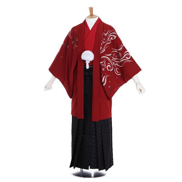 成人式・卒業式　男性袴フルセットレンタル■対応身長　160〜165cm前後■標準ウエスト　60〜100cmまで■サイズ　（約）羽織・着丈:約92 裄丈:約70 袖丈:約52 袴丈:約89（cm）　　　　　　紋なし男性袴■色柄　羽織/着物:赤...