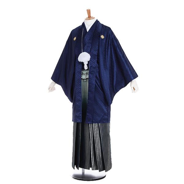 成人式・卒業式　男性袴フルセットレンタル■対応身長　170〜175cm前後■標準ウエスト　60〜100cmまで■サイズ　（約）羽織・着丈:101 裄丈:76 袖丈:54 袴丈:92（cm）■色柄　羽織/着物:濃紺菱形(大) 緑ぼかし縞袴■生...