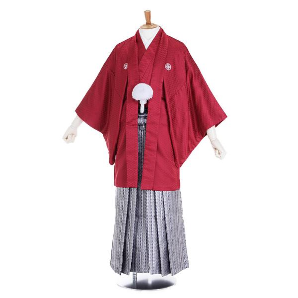 成人式・卒業式　男性袴フルセットレンタル■対応身長　150〜155cm前後■標準ウエスト　60〜100cmまで■サイズ　（約）羽織・着丈:約89 裄丈:約71 袖丈:約52 袴丈:約85（cm）■色柄　羽織/着物:赤菱形|袴:紫ダイヤ袴■生...
