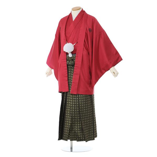 成人式・卒業式　男性袴フルセットレンタル■対応身長　165〜170cm前後■標準ウエスト　60〜100cmまで■サイズ　（約）羽織・着丈:約90 裄丈:約75 袖丈:約53 袴丈:約90（cm）■色柄　羽織/着物:エンジ菱形|袴:若松袴■生...