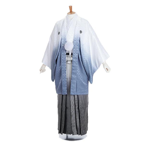 成人式・卒業式　男性袴フルセットレンタル■対応身長　165〜170cm前後■標準ウエスト　60〜100cmまで■サイズ　（約）羽織・着丈:約96 裄丈:約74.5 袖丈:約54 袴丈:約90（cm）■色柄　羽織/着物:白にグレー市松|袴:銀...