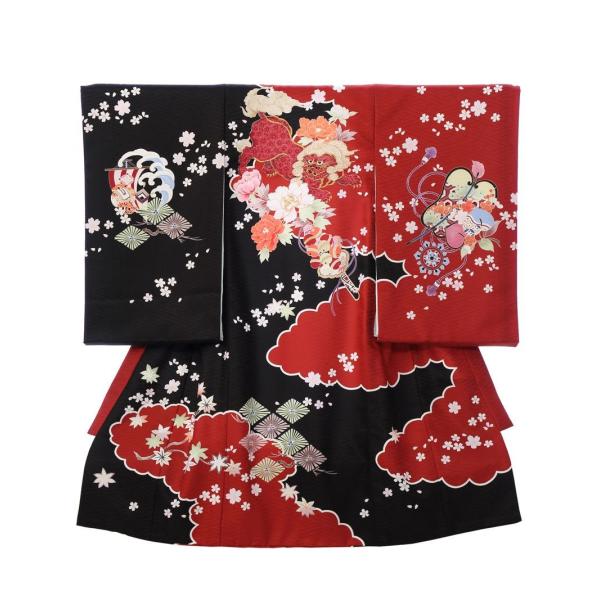 黒焦茶牡丹と唐獅子アンティーク着物NO26