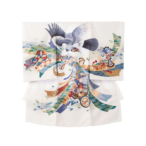〔産着レンタル〕フルセット！■色/柄 　 白地　鷹に束ね熨斗■生地表地:ポリエステル　裏地:ポリエステル■付属品　　着物＋長襦袢、帽子、よだれかけ、お守り簡単な着せ方のマニュアル※小物類の色柄形は、e-きものレンタルスタッフがコーディネート...