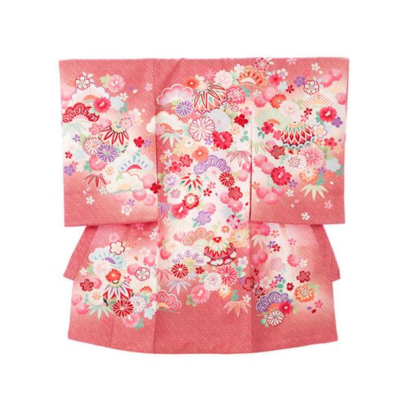 〔産着レンタル〕フルセット■色/柄　  赤地ぼかし 鹿の子絞り調　松竹梅に鞠■生地　　表地：化繊　裏地：化繊■付属品　　着物＋長襦袢、帽子、よだれかけ、お守り簡単な着せ方のマニュアル※小物類の色柄形は、e-きものレンタルスタッフがコーディネ...