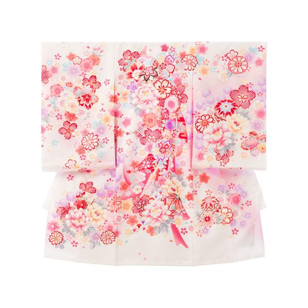 〔産着レンタル〕フルセット■色/柄　  白地　熨斗に鞠　四季花■生地　　表地：化繊　裏地：化繊■付属品　　着物＋長襦袢、帽子、よだれかけ、お守り簡単な着せ方のマニュアル※小物類の色柄形は、e-きものレンタルスタッフがコーディネートさせていた...