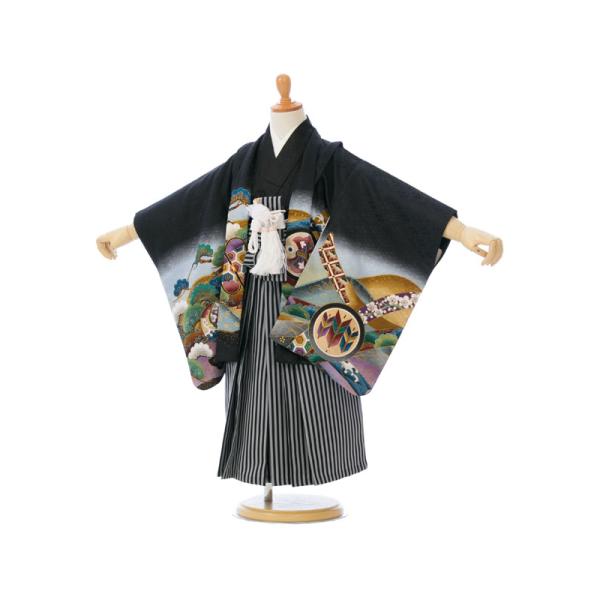 黒羽織|縞袴|着物レンタル|3歳男|七五三着物レンタルフルセット