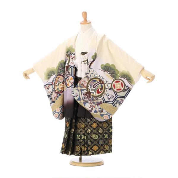 5歳男の子 着物 鷹龍兜柄の七五三着物レンタルフルセット（白系