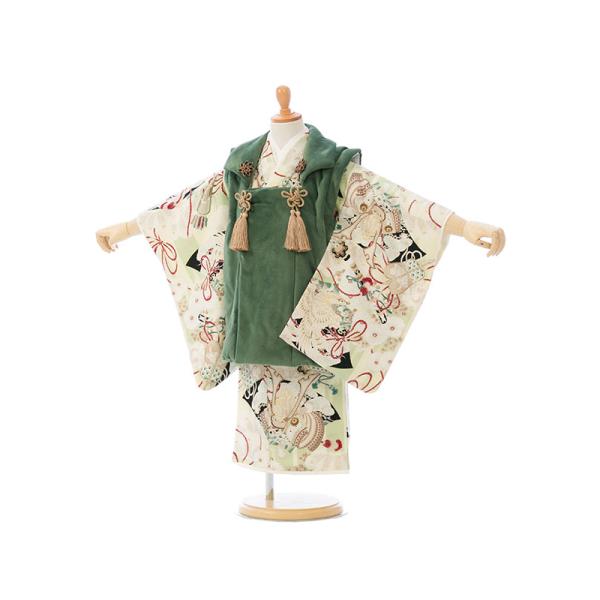 華徒然|七五三 着物 3歳 男|被布着物セットレンタル(グリーン系