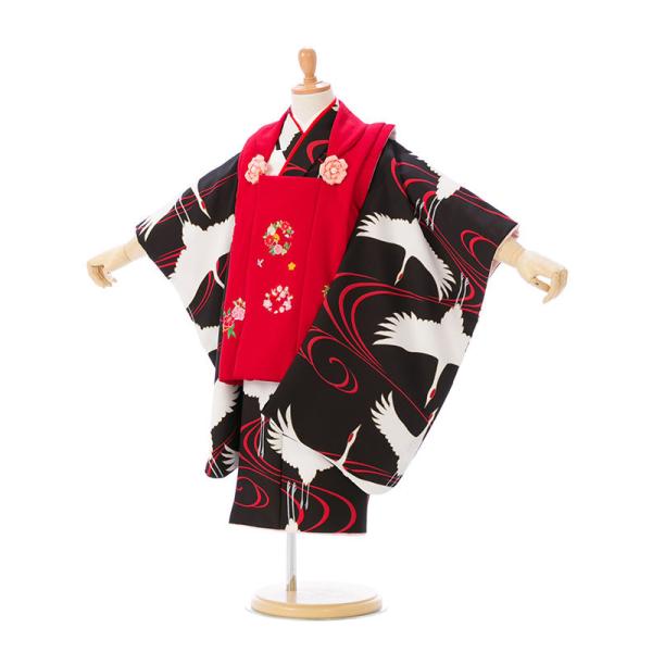753 着物 3歳 七五三 3歳 753 レトロ鶴柄の七五三着物3歳女の子(被布