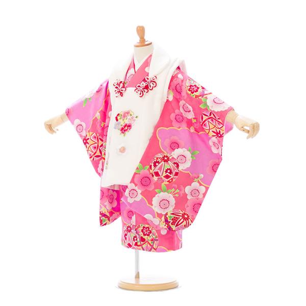 被布 桜柄の七五三着物3歳 女の子(被布)フルセット（ピンク系
