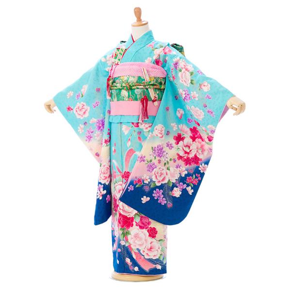 e-7-016 水色地 ブルーぼかし 7歳 女の子 七五三 着物 貸衣装 七五三