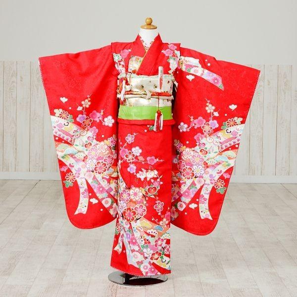 7-867 ブランド 椿姫 黄色/水色地 桜地紋に古典柄 七五三 7歳 女の子