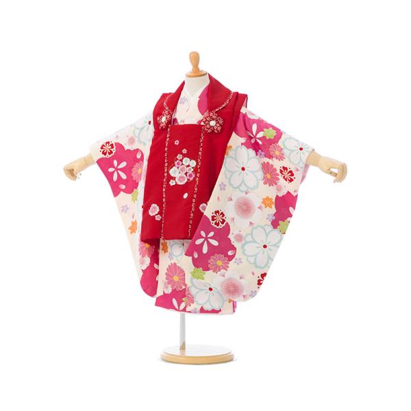 被布 桜菊柄の七五三着物3歳 女の子(被布)フルセット（白系 ）｜女の子