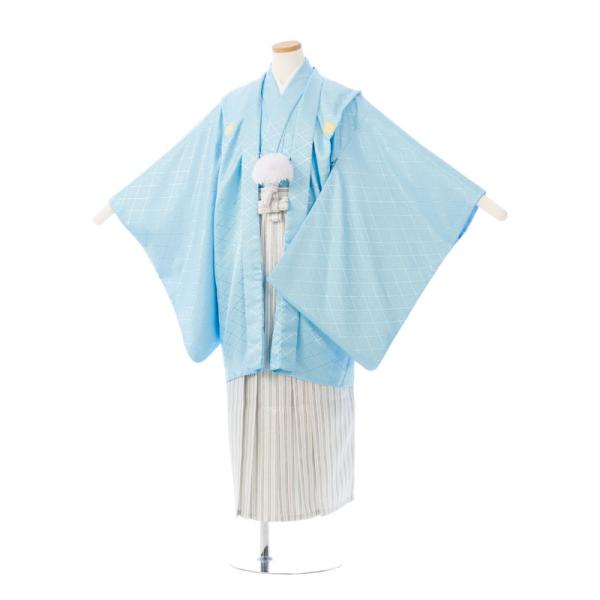 ☆ジュニア袴　レンタル☆卒業の晴れの日には紋付き袴姿で、思い出に残る1日に!!■対応身長:140〜145cm（約）羽織・着丈:80 裄:63 袖丈:56 袴丈:80（cm）※肩上げ済■色・柄羽織/着物:水色　綸子袴:白銀　縞袴■生地　化繊 ...