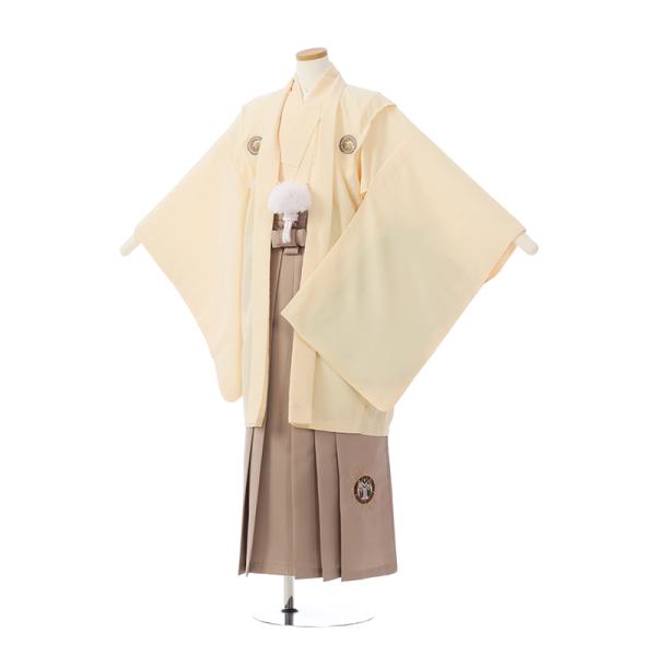 小学生　袴レンタル　男の子ジュニア袴　フルセット十三参り、1/2成人式、家族写真の撮影、イベントなどにどうぞ!■対応身長:145〜150cm（約）羽織・着丈83 裄:65 袖丈:56 袴丈:83(cm)※肩上げ済■色・柄羽織:クリーム白　刺...