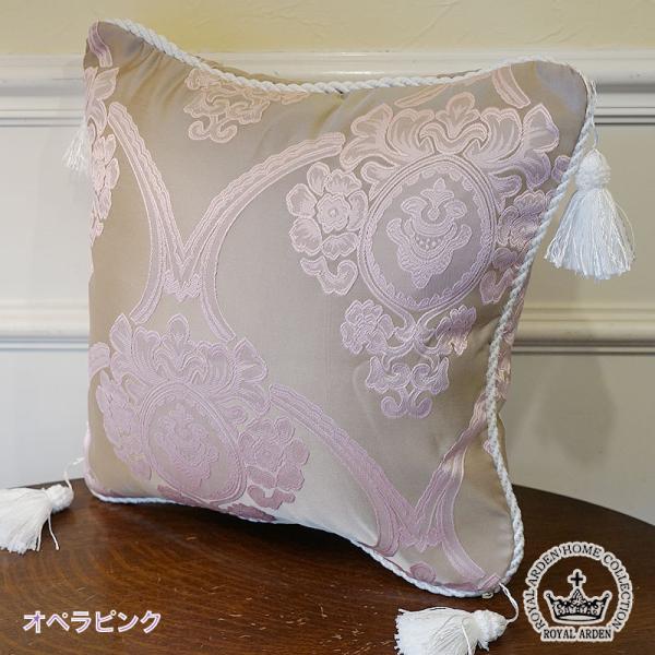 アクアフラワー Aqua flower オペラピンク クッションカバー 45×45cm おしゃれ タッセル付 パンヤ別 メール便 ジェニファーテイラー風