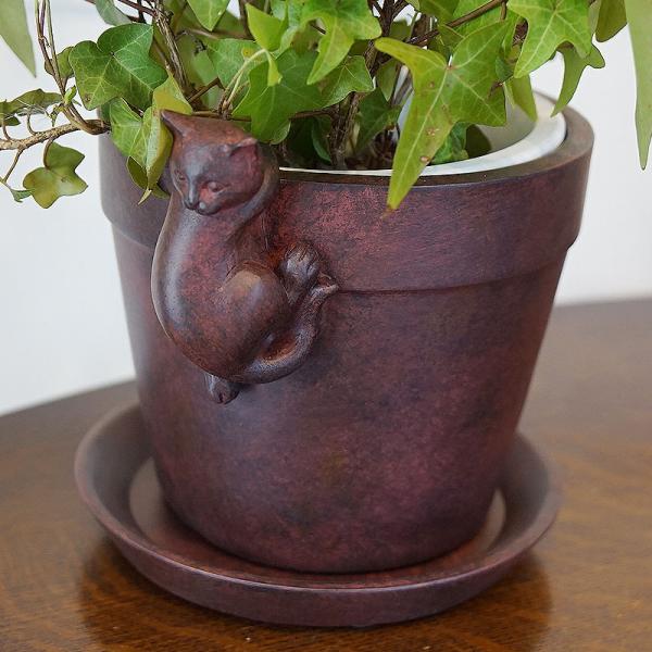 猫雑貨 プランター ソーサー付 ぶら下がりキャット 穴あき ねこの置物 オブジェ プランター 鉢 癒やし雑貨 ガーデン 雑貨 アンティーク おしゃれ 置物