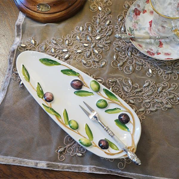 イタリア手描き大皿とプレート4枚セット 生活雑貨 オリーブ柄 アンティパストプレート27cm 皿 イタリア製 陶器
