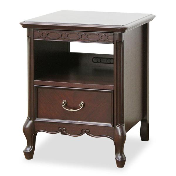 【商品番号】0950178【商品名】フルール Fleur-DM ナイトテーブル 【サイズ】幅 40×奥行 40×高さ 50cm（単位はセンチ）  【仕様】２口スライドコンセント付   【材質】マホガニー天然木・マホガニー天然木化粧合板(ポリ...