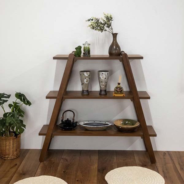 ① 北欧レトロ 木製フレーム 3段折りたたみラック 飾り棚 オープン