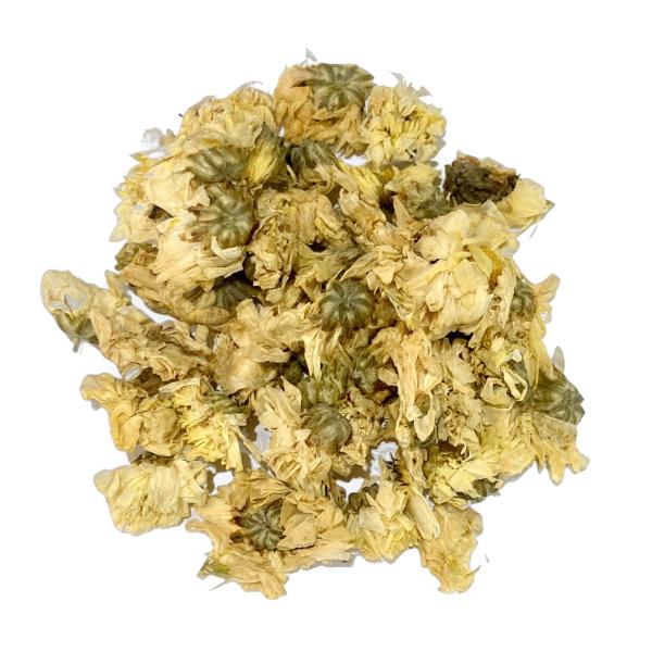 菊の花は漢方では熱を冷まし、明目（目を明らかにする）の働きがあるとされています。こちらの抗菊花は白菊を乾燥させたものです。乾燥の過程で少し黄色に変色しています。パソコン、スマホ、読書などで目を酷使している方におすすめです。性味：甘・微苦、微...