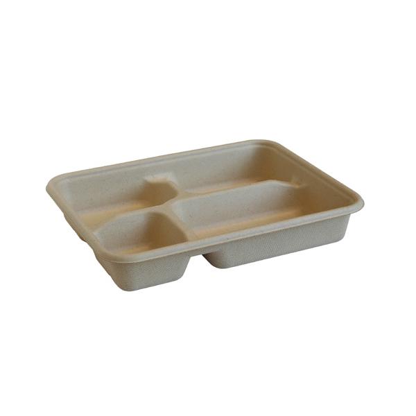 商品コード：2009902     1枚あたり21.34円 ■和食、洋食、中華に対応する食品容器。 ■間に4つの仕切りのある便利な食品容器です。 ■バガスを使用した、自然の風合いと手触り感が特徴の紙容器です。 ■素材に厚みがあり、手に持つと...