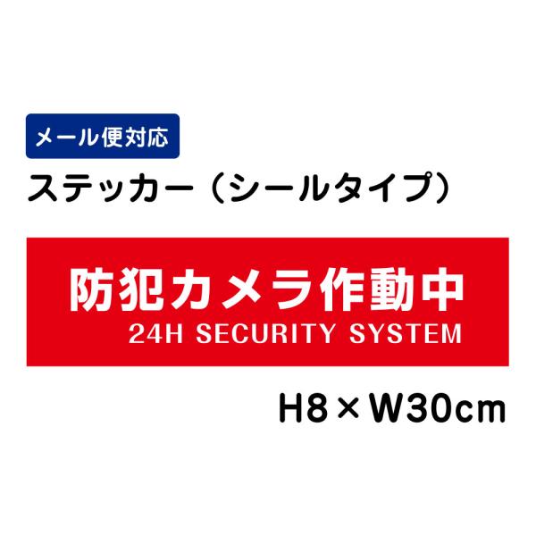 防犯カメラ作動中 24H SECURITY SYSTEM （赤地）/H8×W30cm ステッカー 看板ステッカー シール 注意書き 進入禁止  ATT-002sty