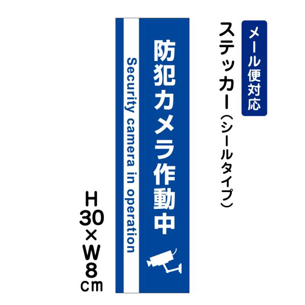 防犯カメラ作動中 24H SECURITY SYSTEM （青地）/H30×W8cm ステッカー 看板 シール 注意喚起 防犯対策 ATT-008stt