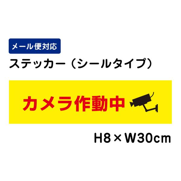 カメラ作動中 ピクト表示 /H8×W30cm ステッカー 看板 注意喚起 防犯対策 簡易 フェンス 侵入防止 表示 ATT-011sty