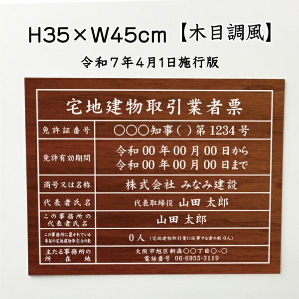 宅地建物取引業者票(令和7年4月1日施行版) 木目調風 宅建 業者票 標識 看板 不動産 許可書 事務所 H35×W45cm  tk-wood