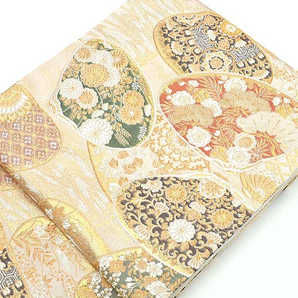 西陣織 老舗 加納幸 織物 謹製 蛤四季草花文様 袋帯 : 帯専門店おびや