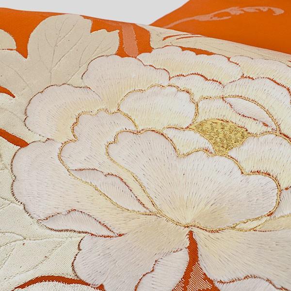 中古帯 西陣織機屋 謹製 牡丹 手刺繍柄 九寸 名古屋帯 : 15523 : 帯  