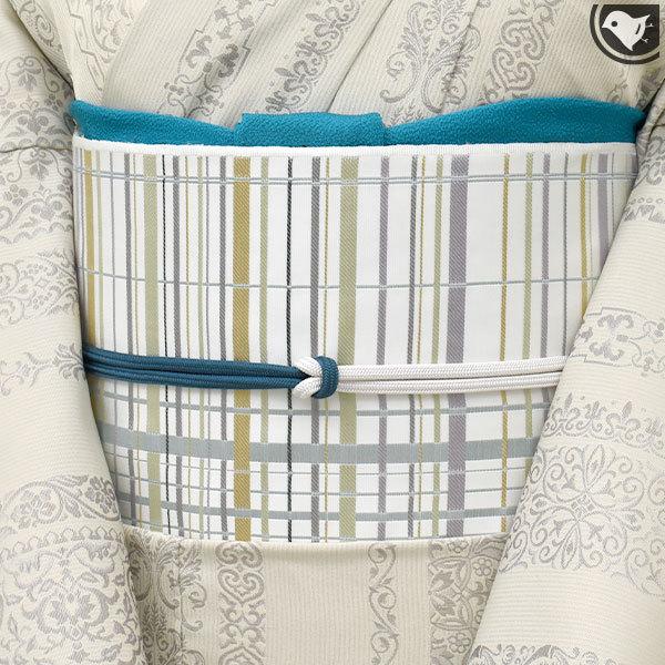 西陣織 伝統工芸士 日下和重 作 老舗 彩栄 謹製 翁格子 九寸 名古屋帯