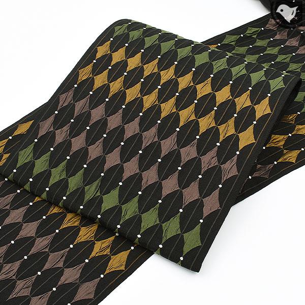 工芸帯地 木屋太 今河織物 謹製 風通膨れ織 ピエロ 袋帯 黒 正絹 日本