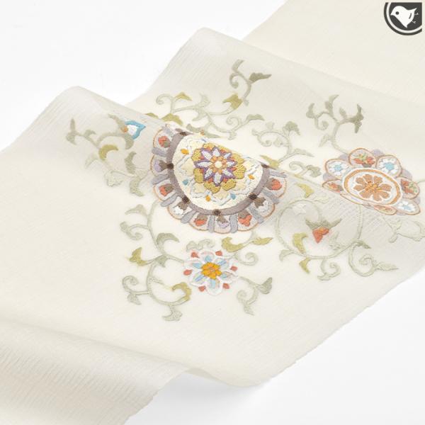 京都 西陣 紫峯 九寸 刺繍 名古屋帯 夏帯 夏 単 紗 正絹 名古屋