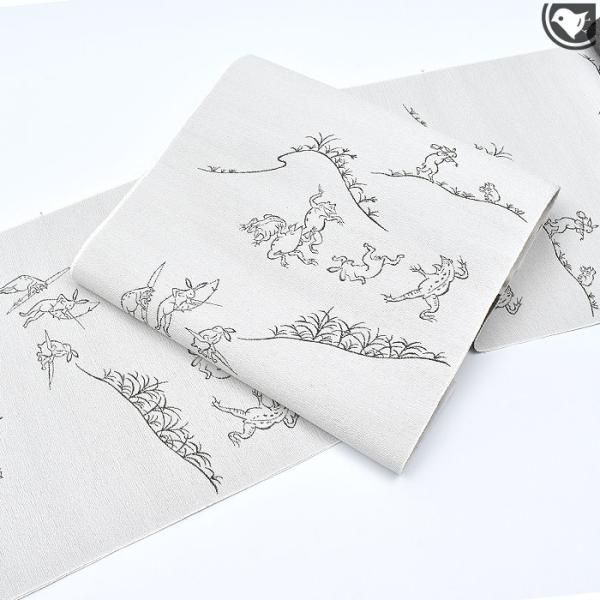 未使用品　和服帯　西陣織　正絹　鳥獣戯画模様　名古屋帯(老舗おぐら謹製) 未使用品 和服帯 西陣織 正絹 鳥獣戯画模様 名古屋帯(老舗おぐら謹製) 鳥獣